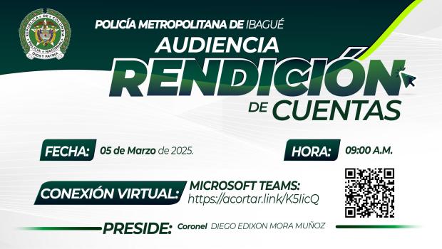 Banner audiencia rendición de cuentas de la Policía Metropolitana de Ibagué 2024