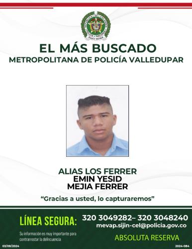 MAS BUSCADO POR HOMICIDIO EN LA METROPOLITANA DE VALLEDUPAR