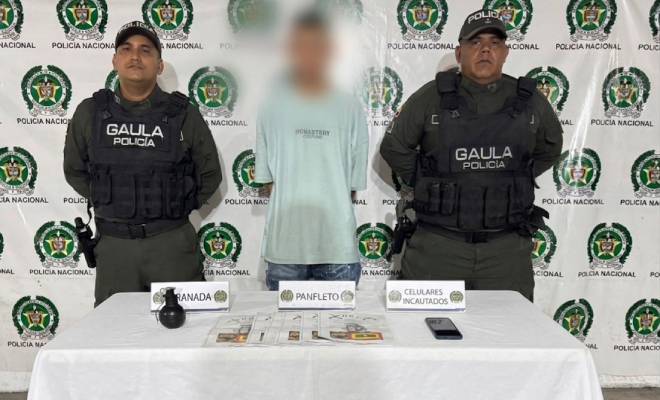 Capturado presunto integrante de “Los Costeños” con granada y panfletos extorsivos en Soledad