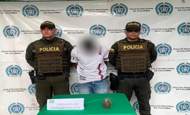 Dos policías, un capturado y una granada de fragmentación