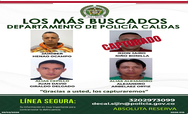 Cartel de los más buscados de Caldas