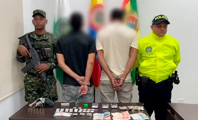 Dos personas capturadas por los delitos de homicidio en grado de tentativa y fabricación, tráfico y porte de armas de fuego y el delito de tráfico de estupefacientes