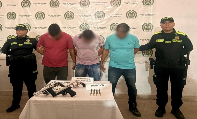 Polic&iacute;a Nacional captura a tres hombres armados en Aguachica