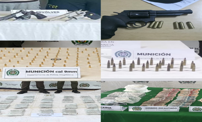  22 kilos de estupefacientes y cinco armas de fuego incautadas en el magdalena