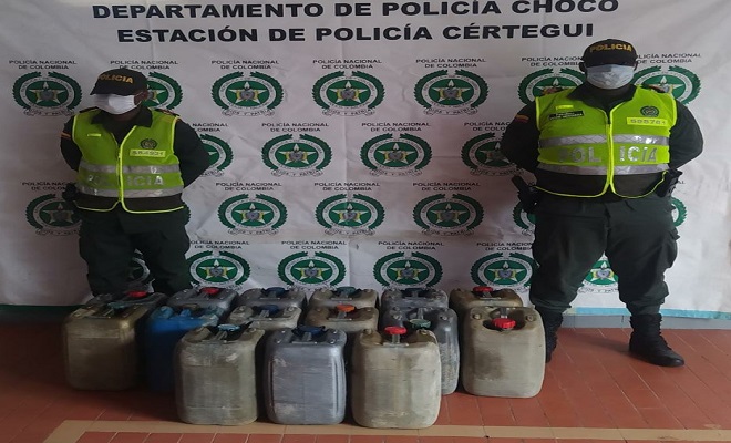 Incautamos 287 galones de gasolina en Condoto.