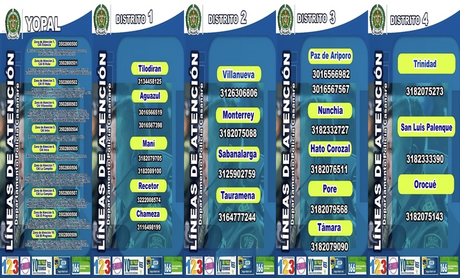 Imagen con l&iacute;neas y n&uacute;meros de emergencia de la Polic&iacute;a Nacional en Casanare.