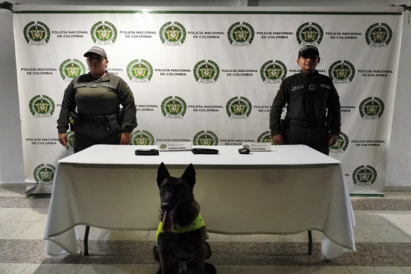 Dos Policías y canino con la incautación de estupefacientes